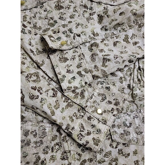 Chicos Field Jacket Womens 0 Beige Olive Green Leopard Zip Snap Pockets Stretch - Picture 11 of 16